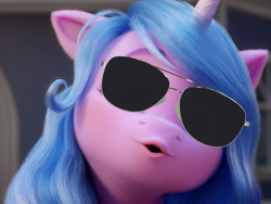 Size: 1144x858 | Tagged: safe, edit, edited screencap, imported from derpibooru, screencap, izzy moonbow, pony, unicorn, 3d, female, g5, mare, my little pony: a new generation, solo, sunglasses