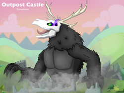 Size: 2732x2048 | Tagged: safe, artist:lordshrekzilla20, imported from derpibooru, kaiju, fanfic:the one true king, baphomet, castle, dark magic, fanfic art, godzilla (series), godzilla: king of the monsters 2019, high res, magic, story included, trotsylvania