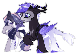 Size: 1656x1181 | Tagged: safe, artist:vintage-owll, artist:x-vintage--owl-x, imported from derpibooru, oc, oc only, bat pony, earth pony, female, horns, male, mare, simple background, stallion, transparent background