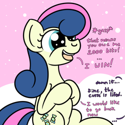 Size: 2000x2000 | Tagged: safe, artist:dafiltafish, imported from derpibooru, part of a set, bon bon, sweetie drops, earth pony, pony, comic:day by day, dialogue, high res, offscreen character, text