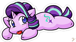 Size: 1046x582 | Tagged: safe, artist:zutcha, imported from derpibooru, starlight glimmer, pony, unicorn, female, lying down, mare, solo, tongue out