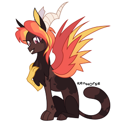 Size: 2000x2000 | Tagged: safe, artist:renhorse, imported from derpibooru, oc, oc only, draconequus, hybrid, high res, interspecies offspring, male, offspring, parent:discord, parent:fire flare, signature, simple background, solo, transparent background