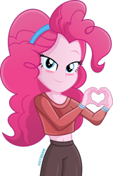 Size: 1000x1552 | Tagged: safe, artist:steyrrdash, imported from derpibooru, pinkie pie, equestria girls, belly button, blushing, female, heart hands, show accurate, simple background, solo, transparent background, vector
