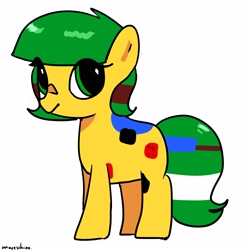 Size: 3000x3000 | Tagged: safe, artist:mareschizo, artist:omelettepony, imported from derpibooru, oc, oc only, oc:blocky bits, earth pony, pony, cute, female, full body, high res, mare, simple background, solo, standing