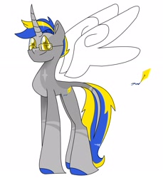 Size: 1972x2151 | Tagged: safe, artist:goldlines005, imported from derpibooru, oc, oc only, alicorn, pony, alicorn oc, floating wings, horn, male, simple background, smiling, solo, stallion, white background, wings