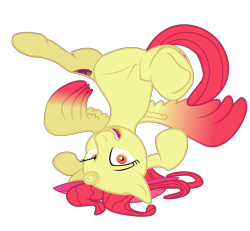 Size: 10000x9236 | Tagged: safe, artist:lincolnbrewsterfan, imported from derpibooru, apple bloom, alicorn, pony, alicornified, bloomicorn, female, filly, looking at you, open mouth, open smile, princess apple bloom, race swap, smiling, solo, underhoof, upside down, vector