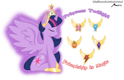 Size: 1557x1000 | Tagged: safe, artist:srmario, imported from derpibooru, twilight sparkle, alicorn, pony, big crown thingy, element of generosity, element of honesty, element of kindness, element of laughter, element of loyalty, element of magic, elements of harmony, eyes closed, female, hoof shoes, jewelry, mare, regalia, simple background, smiling, solo, tiara, transparent background, twilight sparkle (alicorn)