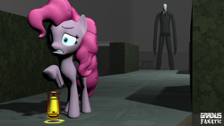 Size: 3840x2160 | Tagged: safe, artist:gradiusfanatic, imported from derpibooru, pinkie pie, earth pony, pony, 3d, crossover, female, gritted teeth, high res, lantern, male, scared, school, slenderman, source filmmaker