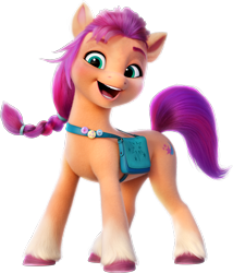 Size: 5225x6118 | Tagged: safe, imported from derpibooru, sunny starscout, earth pony, pony, absurd file size, absurd resolution, badge, bag, female, fluttershy's cutie mark, g5, mare, my little pony: a new generation, official, rainbow dash's cutie mark, satchel, simple background, solo, transparent background, twilight sparkle's cutie mark