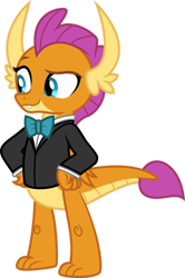 Size: 900x1356 | Tagged: safe, artist:cherrygrove, imported from derpibooru, smolder, dragon, bowtie, clothes, dragoness, female, formal wear, simple background, solo, suit, transparent background, vector