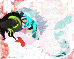 Size: 4000x3179 | Tagged: safe, artist:krissstudios, imported from derpibooru, oc, oc only, pony, clothes, dress, female, kissing, male, mare, marriage, stallion, suit, wedding, wedding dress