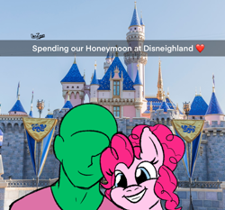 Size: 1012x945 | Tagged: safe, artist:datzigga, imported from derpibooru, pinkie pie, oc, oc:anon, earth pony, human, pony, disneyland, selfie, snapchat