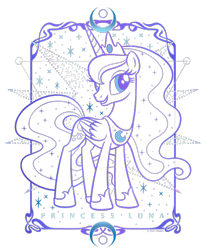 Size: 700x850 | Tagged: safe, imported from derpibooru, princess luna, alicorn, pony, crescent moon, cropped, design, female, g4, halloween, holiday, mare, merchandise, moon, official, outline, shirt design, simple background, solo, sparkles, text, transparent background