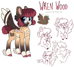 Size: 2110x1928 | Tagged: safe, artist:moccabliss, imported from derpibooru, oc, oc:wren wood, bird, pony, adopted offspring, female, glasses, mare, offspring, one winged pegasus, parent:maud pie, parent:mud briar, parents:maudbriar