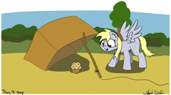 Size: 2035x1132 | Tagged: safe, artist:agent-diego, imported from derpibooru, derpy hooves, pegasus, pony, box, digital art, female, food, mare, muffin, solo, trap (device), tree