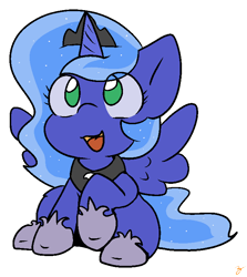 Size: 659x740 | Tagged: safe, artist:zutcha, imported from derpibooru, princess luna, alicorn, pony, chibi, cute, feathered wings, female, filly, lunabetes, open mouth, open smile, outline, simple background, smiling, solo, spread wings, transparent background, wings, woona, younger