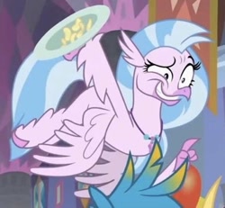 Size: 414x383 | Tagged: safe, imported from derpibooru, screencap, silverstream, hippogriff, season 9, she's all yak, spoiler:s09, cropped, faic, offscreen character, out of context, you look so weird