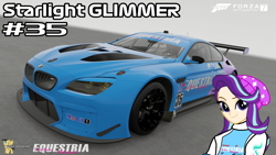 Size: 3840x2160 | Tagged: safe, artist:forzaveteranenigma, imported from derpibooru, starlight glimmer, human, fanfic:equestria motorsports, equestria girls, bmw, bmw m6, bmw m6 gtlm, car, forza motorsport 7, high res, human coloration, humanized, motorsport, racecar, racing suit, watermark