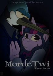 Size: 886x1280 | Tagged: safe, artist:joesanchez, imported from derpibooru, twilight sparkle, anthro, crossover, crossover shipping, female, male, meme, mordecai, mordetwi, poster, regular show, shipping, straight, text, title card, twilight (series)