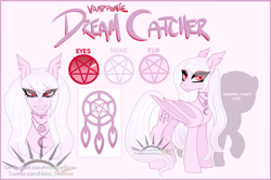 Size: 1024x681 | Tagged: safe, artist:nekomellow, imported from derpibooru, oc, oc only, oc:dreamcatcher, pony, vampire, vampony, jewelry, looking at you, necklace, reference sheet, solo