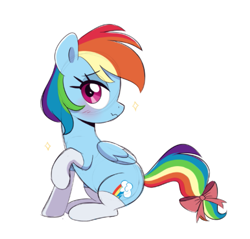 Size: 679x648 | Tagged: safe, artist:darkynez, imported from derpibooru, rainbow dash, pegasus, pony, blushing, bow, clothes, cute, dashabetes, eye clipping through hair, eyebrows, eyebrows visible through hair, female, looking at you, mare, rainbow dash always dresses in style, simple background, socks, solo, white background