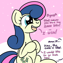 Size: 2000x2000 | Tagged: safe, artist:dafiltafish, imported from derpibooru, part of a set, bon bon, sweetie drops, earth pony, pony, comic:day by day, dialogue, offscreen character, text