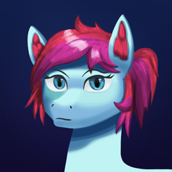 Size: 1000x1000 | Tagged: safe, artist:trotski432, artist:vezja, imported from derpibooru, oc, oc:taffy swirl, earth pony, bust, female, looking at you, mare, portrait, simple background