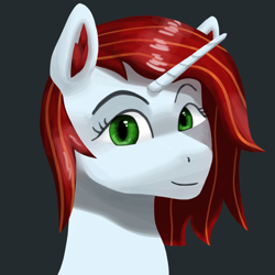 Size: 1000x1000 | Tagged: safe, artist:trotski432, artist:vezja, imported from derpibooru, oc, oc:fireburst crescent, unicorn, bust, female, looking at you, mare, portrait, simple background, smiling