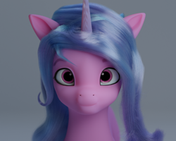 Size: 1280x1024 | Tagged: safe, artist:gabe2252, imported from derpibooru, izzy moonbow, pony, unicorn, 3d, blender, blender cycles, bust, female, g5, gray background, looking at you, mare, simple background, smiling, smiling at you, solo