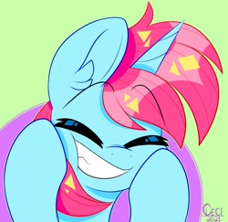 Size: 2048x1987 | Tagged: safe, artist:wutanimations, imported from derpibooru, oc, oc only, pony, unicorn, eyes closed, grin, happy, smiling, solo, squishy cheeks