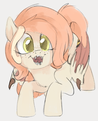 Size: 523x648 | Tagged: safe, artist:dotkwa, imported from derpibooru, oc, oc only, oc:lily loam, pony, fangs, female, hybrid wings, mare, not flutterbat, solo, wings