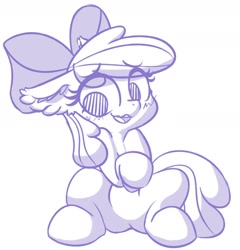 Size: 1725x1800 | Tagged: safe, artist:zzzsleepy, imported from derpibooru, apple bloom, earth pony, pony, blushing, ear fluff, female, filly, floppy ears, monochrome, nervous, open mouth, sitting, sketch, solo, wavy mouth