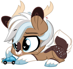 Size: 2025x1904 | Tagged: safe, artist:emberslament, imported from derpibooru, oc, oc:dexter, deer, deer pony, original species, car, chibi, cute, deer oc, male, ocbetes, solo, wingding eyes