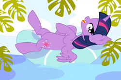Size: 1280x844 | Tagged: safe, artist:lachlancarr1996, imported from derpibooru, twilight sparkle, alicorn, pony, female, inner tube, lying down, mare, on back, solo, sultry pose, summer, tongue out, twilight sparkle (alicorn)