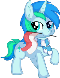 Size: 5770x7478 | Tagged: safe, artist:cyanlightning, imported from derpibooru, oc, oc only, oc:cyan lightning, pony, unicorn, derpibooru community collaboration, .svg available, 2022 community collab, clothes, colt, ear fluff, flag, indonesia, indonesian, indonesian flag, indonesian independence day, male, mouth hold, scarf, simple background, solo, svg, transparent background, vector