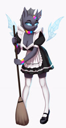 Size: 2013x3867 | Tagged: safe, artist:mrscroup, imported from derpibooru, oc, oc:trill, anthro, breasts, cleavage, clothes, high res, looking at you, maid, simple background, solo, white background