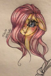 Size: 1059x1561 | Tagged: safe, artist:blulimipop, imported from derpibooru, fluttershy, pegasus, pony, blushing, eyelashes, female, mare, solo, traditional art