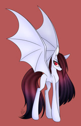 Size: 1280x1983 | Tagged: safe, alternate version, artist:donnie-moon, imported from derpibooru, oc, oc only, bat pony, pony, bat pony oc, bat wings, colored, orange background, signature, simple background, solo, wings