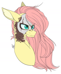 Size: 1280x1551 | Tagged: safe, artist:donnie-moon, imported from derpibooru, fluttershy, pegasus, pony, crossover, eye scar, female, frown, mare, mask, phantom of the opera, scar, signature, simple background, solo, white background