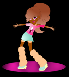 Size: 542x604 | Tagged: safe, artist:aonairfaol, imported from derpibooru, oc, oc only, equestria girls, base used, black background, boots, clothes, dark skin, equestria girls-ified, female, high heel boots, high heels, offspring, parent:cheese sandwich, parent:pinkie pie, parents:cheesepie, rubber boots, shoes, simple background, skirt, smiling, solo