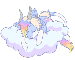 Size: 1250x1000 | Tagged: safe, artist:lavvythejackalope, imported from derpibooru, oc, oc only, dracony, dragon, hybrid, pony, cloud, coat markings, commission, eyes closed, on a cloud, simple background, sleeping, smiling, socks (coat markings), solo, transparent background, ych result