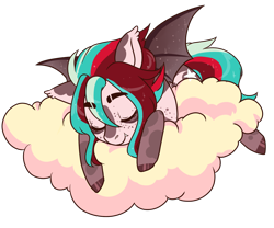 Size: 1200x1000 | Tagged: safe, artist:lavvythejackalope, imported from derpibooru, oc, oc only, bat pony, pony, bat pony oc, bat wings, cloud, commission, eyes closed, hoof polish, on a cloud, simple background, sleeping, solo, transparent background, wings, ych result