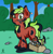 Size: 1533x1554 | Tagged: safe, artist:dinkyuniverse, imported from derpibooru, red june, pony, apple family member, atg 2021, dirty, grease, mechanic, mouth hold, newbie artist training grounds, solo, toolbox, wrench