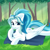 Size: 2000x2000 | Tagged: safe, artist:rinteen, imported from derpibooru, oc, oc only, pegasus, pony, blanket, forest, grass, high res, lying down, ponytail, smiling, solo, tree, wings