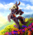 Size: 3000x3120 | Tagged: safe, artist:youth_roses, imported from derpibooru, oc, oc only, pony, bipedal, commission, flower, flower in hair, flower in tail, high res, mountain