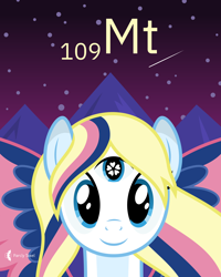 Size: 4000x5000 | Tagged: safe, artist:parclytaxel, imported from derpibooru, oc, oc only, oc:star heart, pegasus, pony, series:joycall6's periodic table, .svg available, absurd resolution, bust, chemistry, colored wings, commission, female, heart eyes, looking at you, mare, meitnerium, mountain, night, periodic table, portrait, shooting star, smiling, solo, spread wings, stars, third eye, vector, wingding eyes, wings