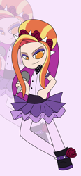 Size: 1397x3011 | Tagged: safe, artist:xxkerrysweetxx, imported from derpibooru, sassy saddles, human, equestria girls, rainbow rocks, alternate universe, badass, equestria girls-ified, humanized, microphone, no pupils, palindrome get, simple background, solo, spikes, zoom layer