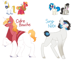 Size: 1280x1061 | Tagged: safe, artist:blackbloodstone, imported from derpibooru, big macintosh, dj pon-3, octavia melody, prince blueblood, vinyl scratch, oc, oc:cidre bouche, oc:song note, pony, bluemac, female, gay, lesbian, magical gay spawn, magical lesbian spawn, male, mare, offspring, parent:big macintosh, parent:octavia melody, parent:prince blueblood, parent:vinyl scratch, parents:bluemac, parents:scratchtavia, scratchtavia, shipping, simple background, stallion, tongue out, transparent background