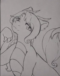 Size: 1790x2266 | Tagged: safe, artist:mintbubbie, imported from derpibooru, oc, oc only, oc:amethyst glitter, dracony, dragon, hybrid, pony, female, grayscale, interspecies offspring, looking at you, monochrome, offspring, parent:rarity, parent:spike, parents:sparity, solo, traditional art