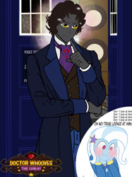 Size: 1280x1713 | Tagged: safe, artist:vanossfan10, imported from derpibooru, doctor whooves, time turner, trixie, equestria girls, doctor who, doctor whooves the great, doctortrix, equestria girls-ified, handsome, tardis, tardis console room, tardis control room